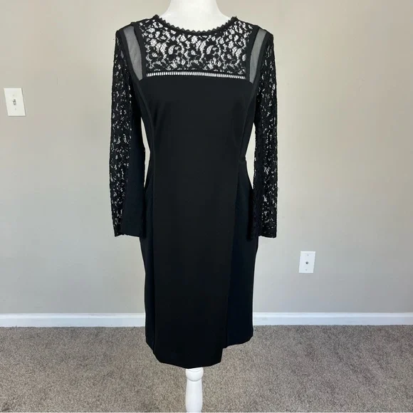 REBECCA TAYLOR BLACK DRESS WITH LACE SLEEVES SIZE 8 - Picture 3 of 12